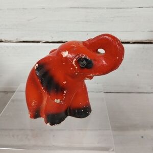 Vintage Chalkware Elephant, Circus Elephant Figurine Black and Red.